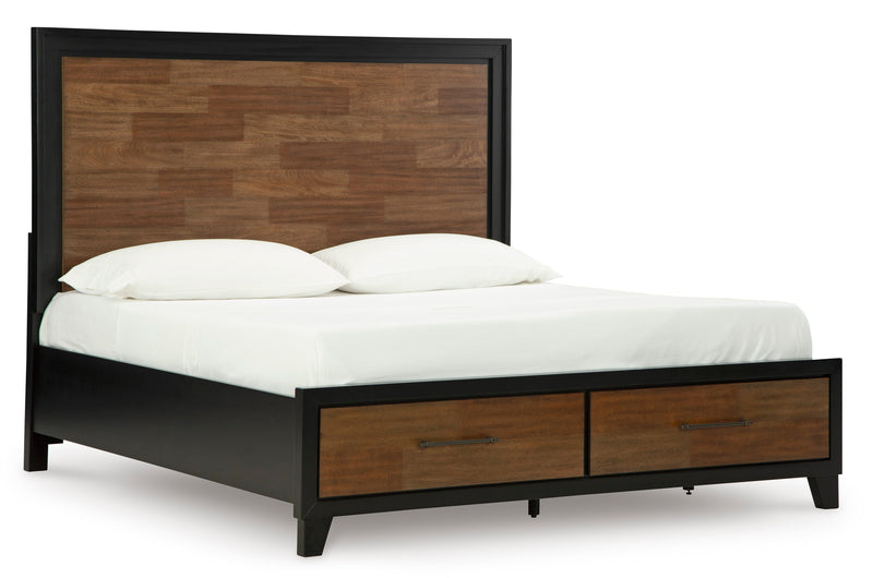 Kraeburn Brown/Black California King Panel Storage Bed from Ashley - Luna Furniture