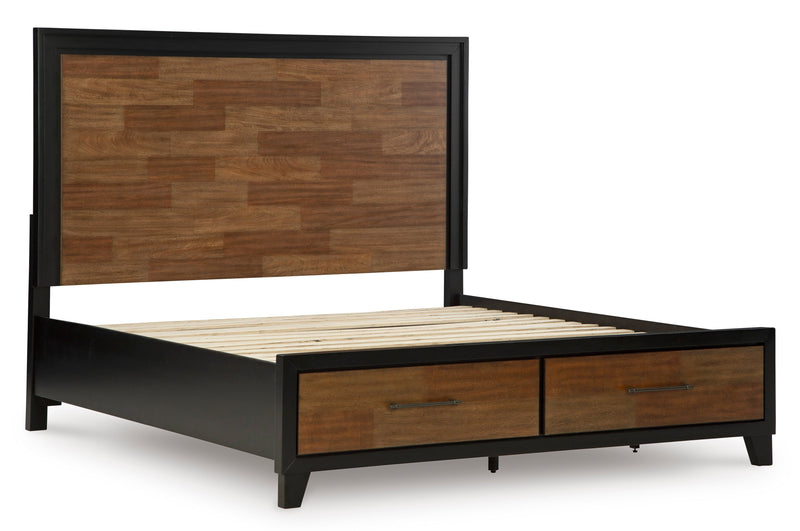 Kraeburn Brown/Black California King Panel Storage Bed from Ashley - Luna Furniture