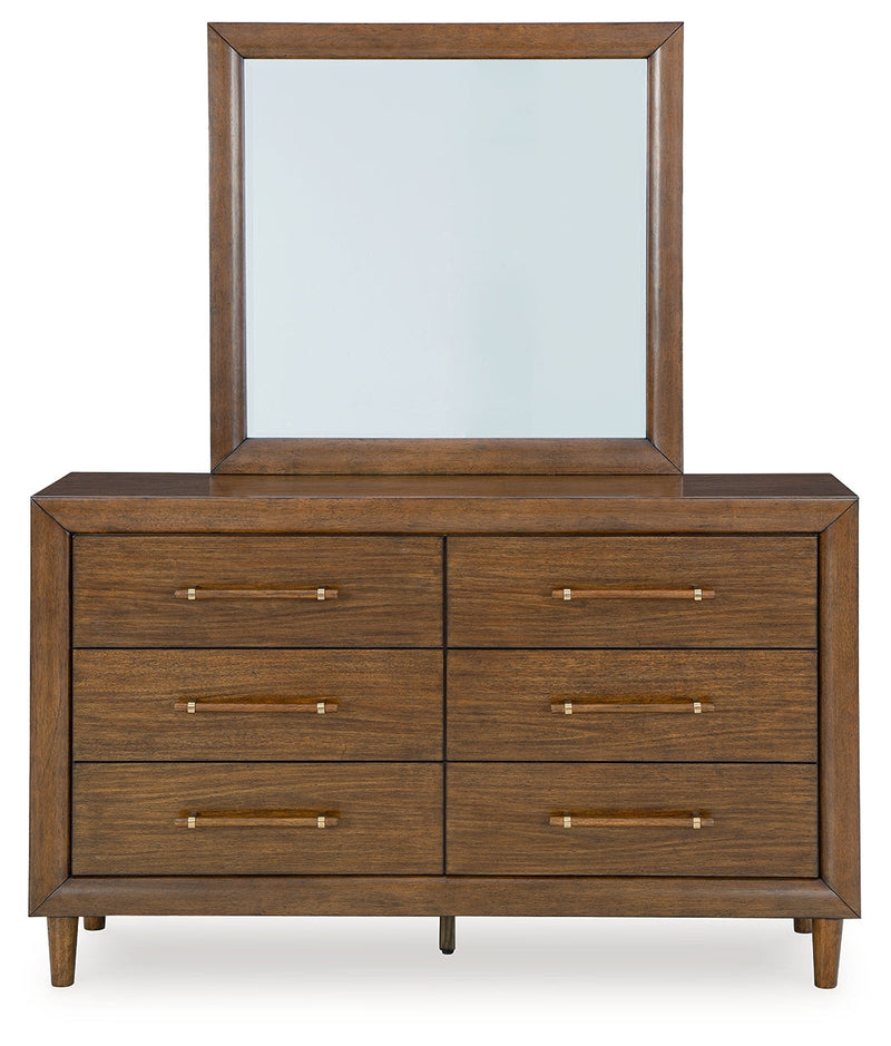 Lyncott Brown California King Upholstered Bed with Mirrored Dresser from Ashley - Luna Furniture