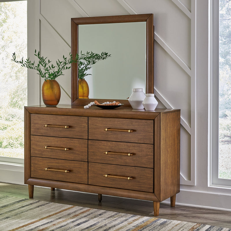 Lyncott Brown California King Upholstered Bed with Mirrored Dresser from Ashley - Luna Furniture