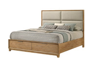 Florian Natural Wood Upholstered Queen Storage Platform Bed from Crown Mark - Luna Furniture