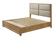 Florian Natural Wood Upholstered Queen Storage Platform Bed from Crown Mark - Luna Furniture