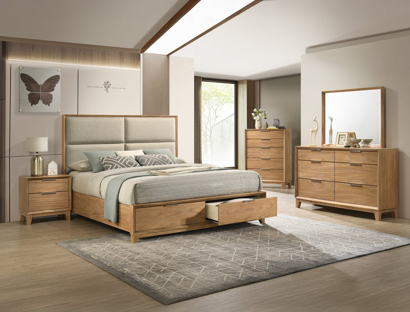 Florian Natural Wood Upholstered Storage Bedroom Set from Crown Mark - Luna Furniture