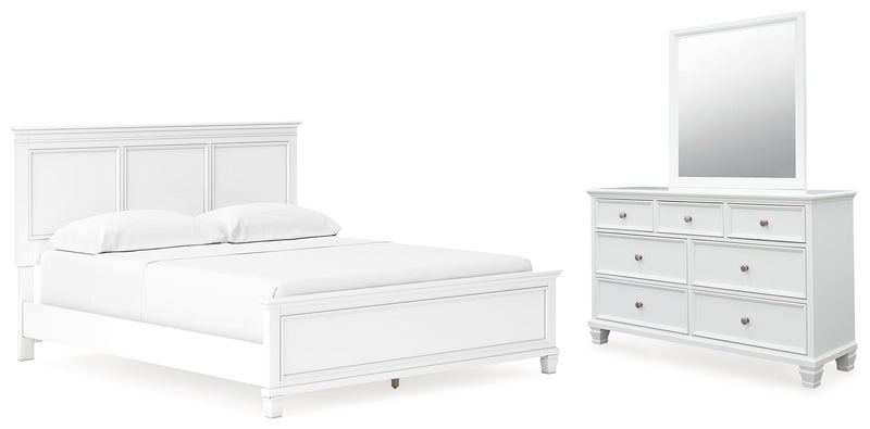 Fortman White California King Panel Bed with Mirrored Dresser from Ashley - Luna Furniture