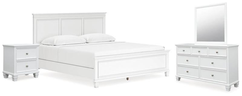 Fortman White King Panel Bed, Dresser, Mirror and Nightstand from Ashley - Luna Furniture