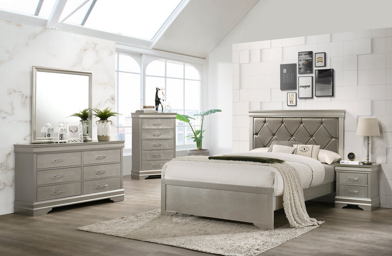 Amalia Silver King Panel Bed - Luna Furniture