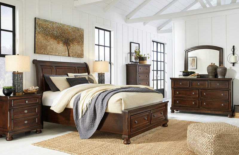 Porter Rustic Brown Footboard Storage Sleigh Platform Bedroom Set from Ashley - Luna Furniture