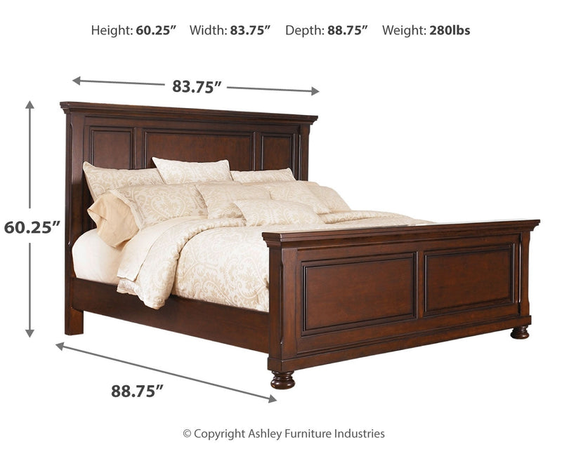 Porter Rustic Brown King Panel Bed with Mirrored Dresser and Chest from Ashley - Luna Furniture