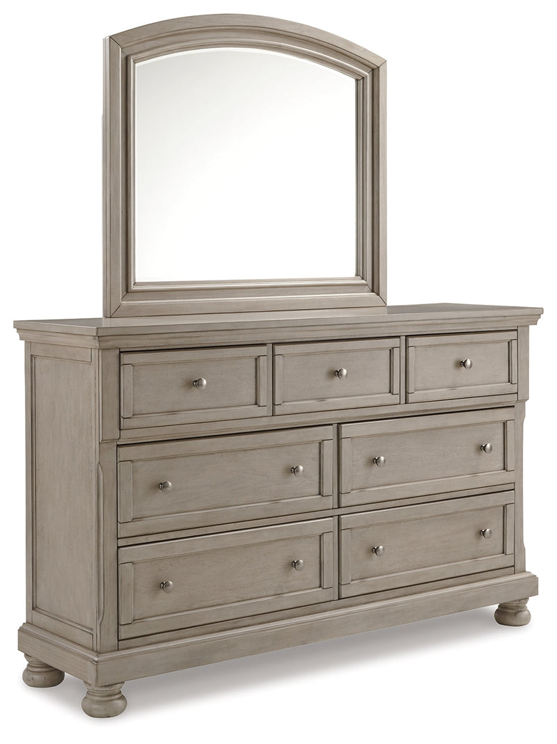 Lettner Light Gray Queen Panel Bed with Mirrored Dresser and 2 Nightstands from Ashley - Luna Furniture