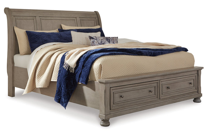 Lettner Light Gray California King Sleigh Bed with 2 Storage Drawers from Ashley - Luna Furniture