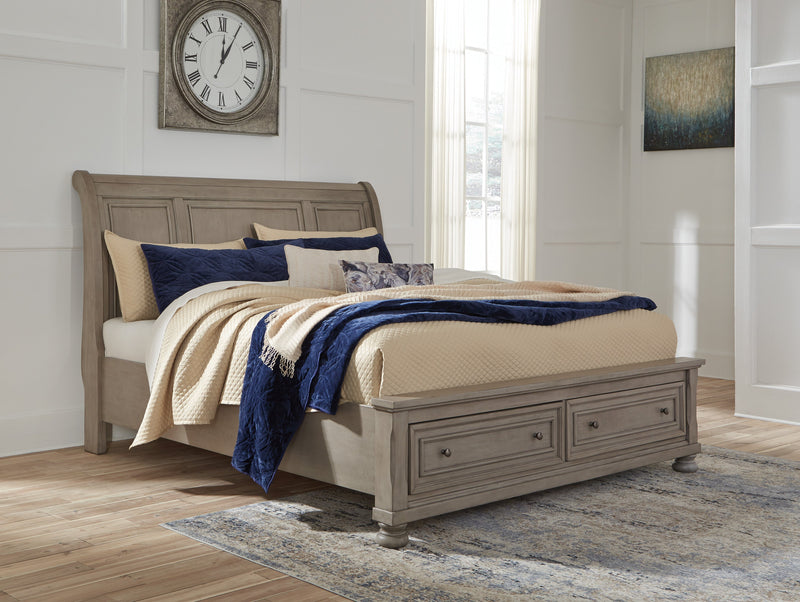 Lettner Light Gray Footboard Storage Sleigh Platform Bedroom Set from Ashley - Luna Furniture
