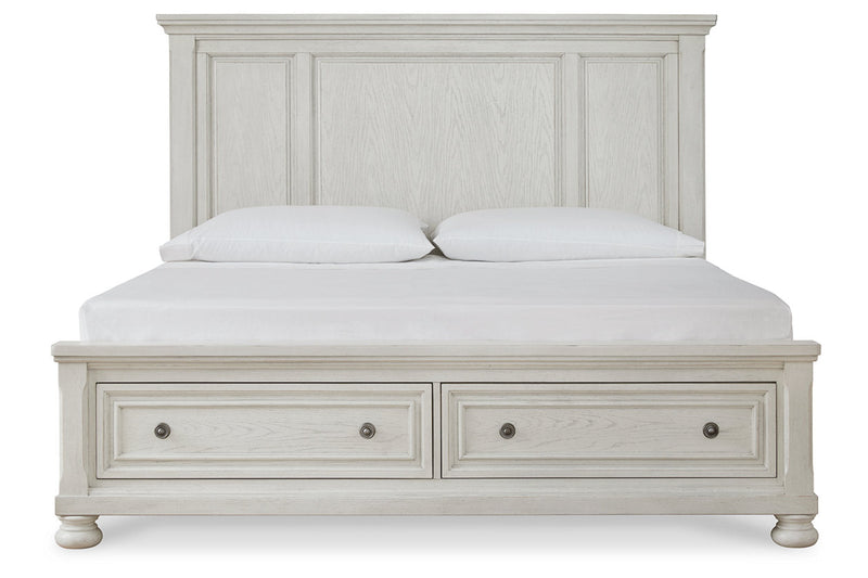Robbinsdale Antique White King Panel Storage Bed from Ashley - Luna Furniture