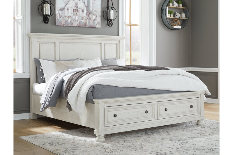 Robbinsdale Antique White King Panel Storage Bed from Ashley - Luna Furniture