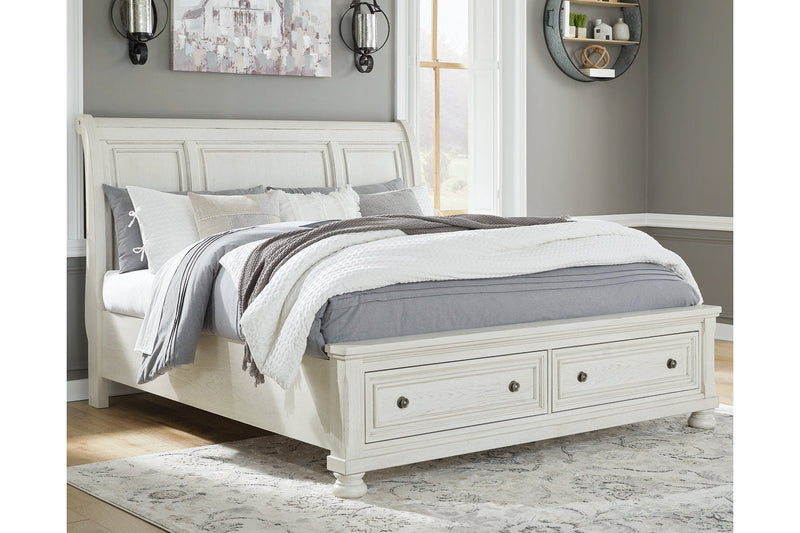 Robbinsdale Antique White California King Sleigh Bed with Storage -  Ashley - Luna Furniture