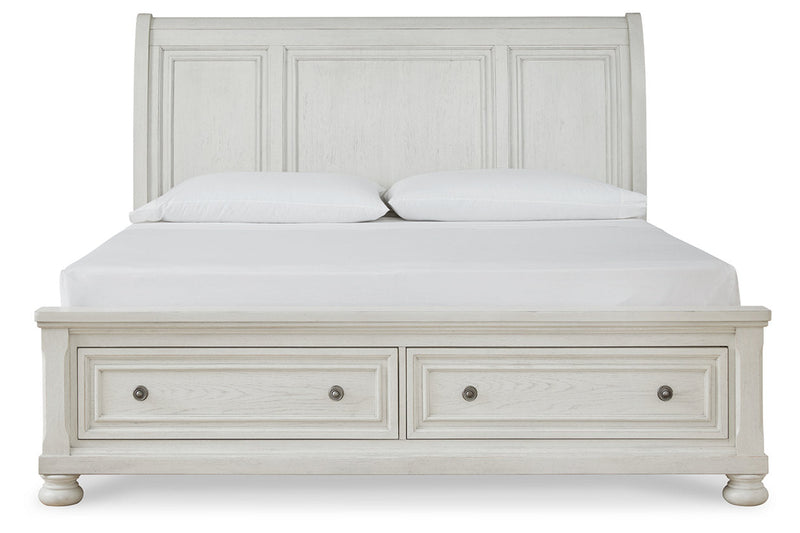 Robbinsdale Antique White King Sleigh Bed with Storage from Ashley - Luna Furniture