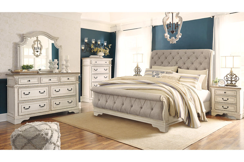 Realyn Chipped White Queen Sleigh Bed from Ashley - Luna Furniture
