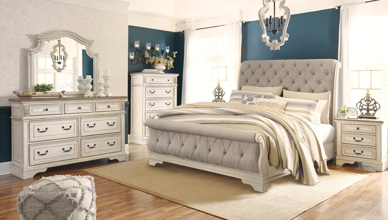 Realyn Chipped White Sleigh Bedroom Set from Ashley - Luna Furniture