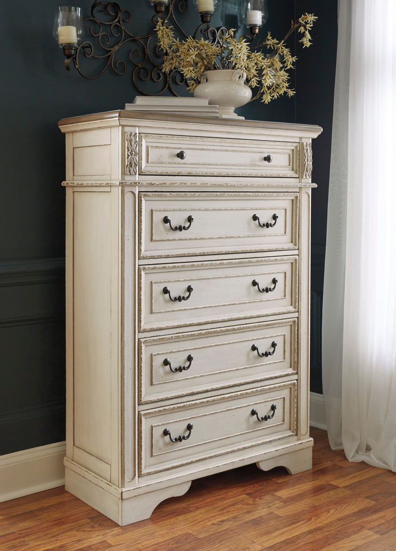 Realyn Chipped White Footboard Storage Platform Bedroom Set from Ashley - Luna Furniture