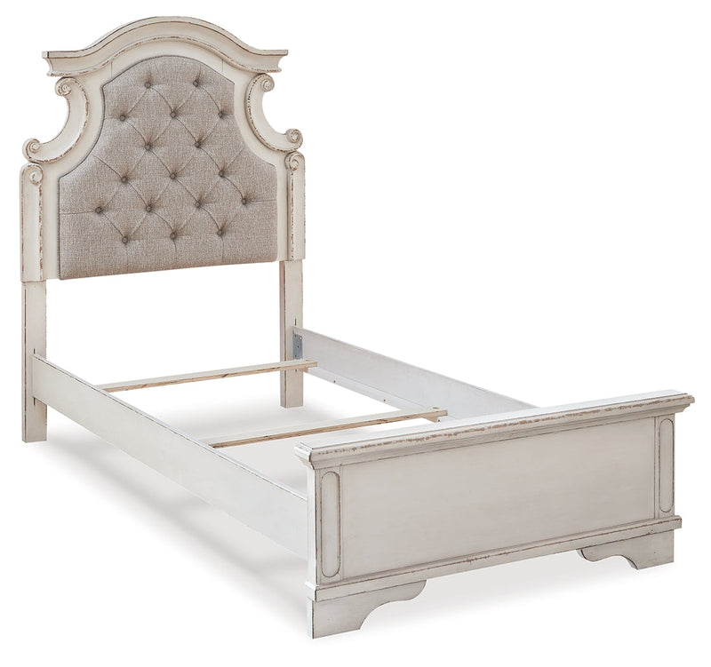 Realyn Two-tone Twin Upholstered Panel Bed and Nightstand from Ashley - Luna Furniture