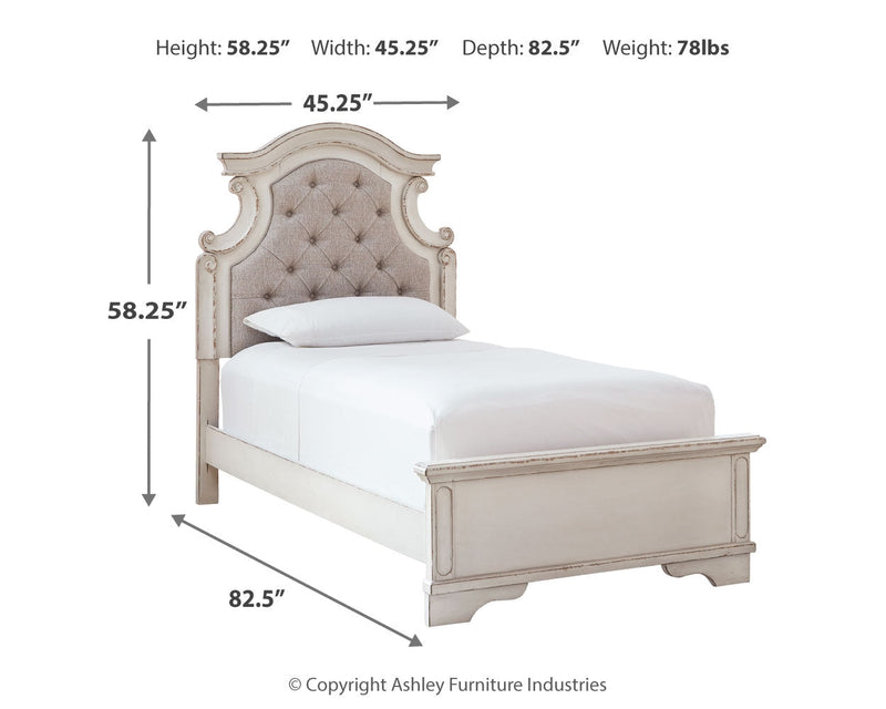 Realyn Two-tone Twin Upholstered Panel Bed and Nightstand from Ashley - Luna Furniture