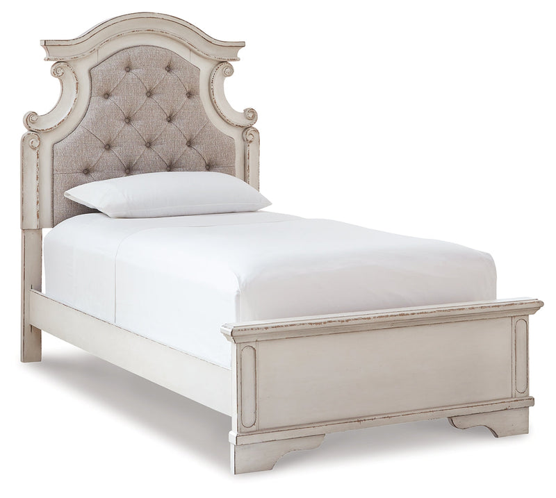 Realyn Two-tone Twin Upholstered Panel Bed and Nightstand from Ashley - Luna Furniture