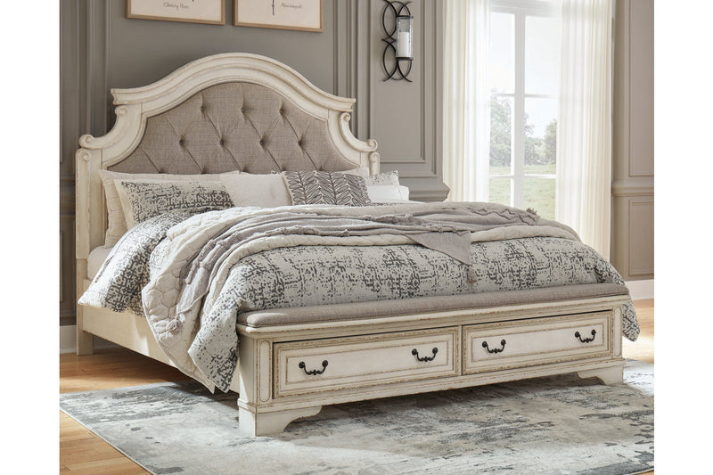 Realyn Two-tone Queen Upholstered Storage Platform Bed from Ashley - Luna Furniture
