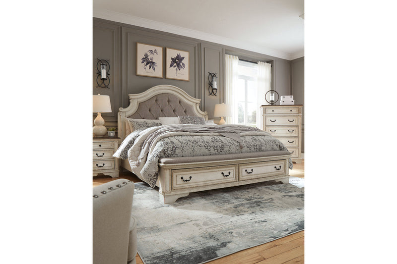 Realyn Two-tone Queen Upholstered Storage Platform Bed from Ashley - Luna Furniture