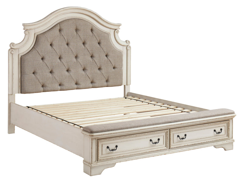 Realyn Chipped White Footboard Storage Platform Bedroom Set from Ashley - Luna Furniture