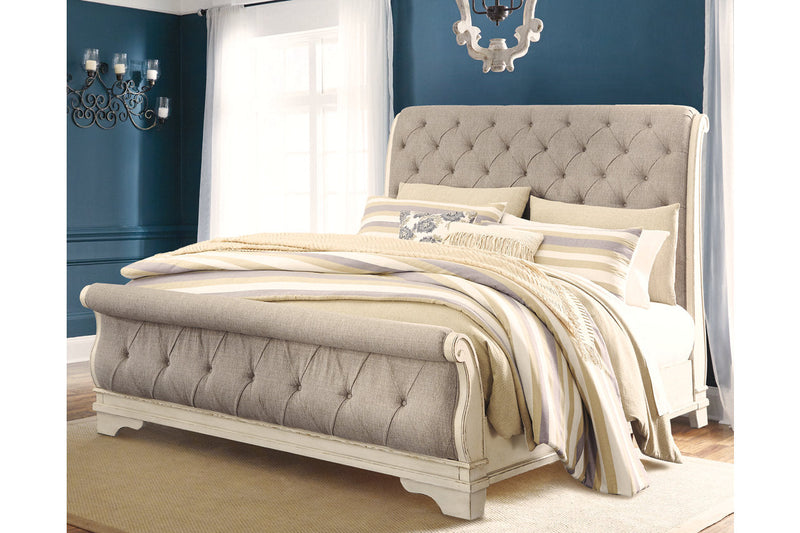 Realyn Chipped White California King Sleigh Bed from Ashley - Luna Furniture