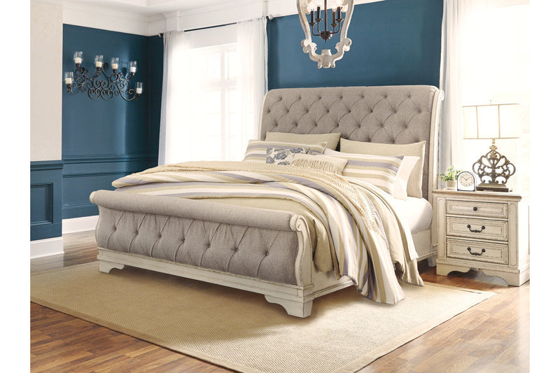 Realyn Chipped White King Sleigh Bed from Ashley - Luna Furniture