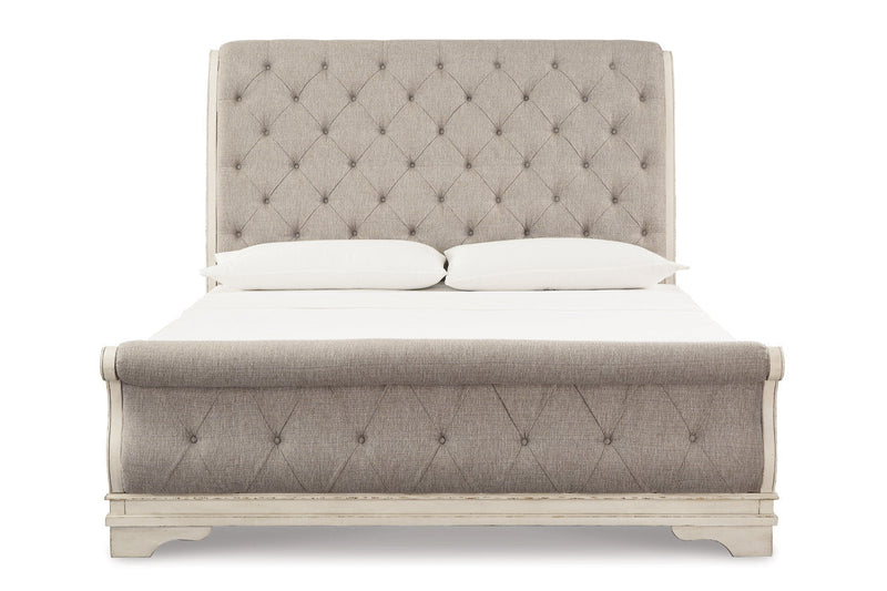 Realyn Chipped White Queen Sleigh Bed from Ashley - Luna Furniture