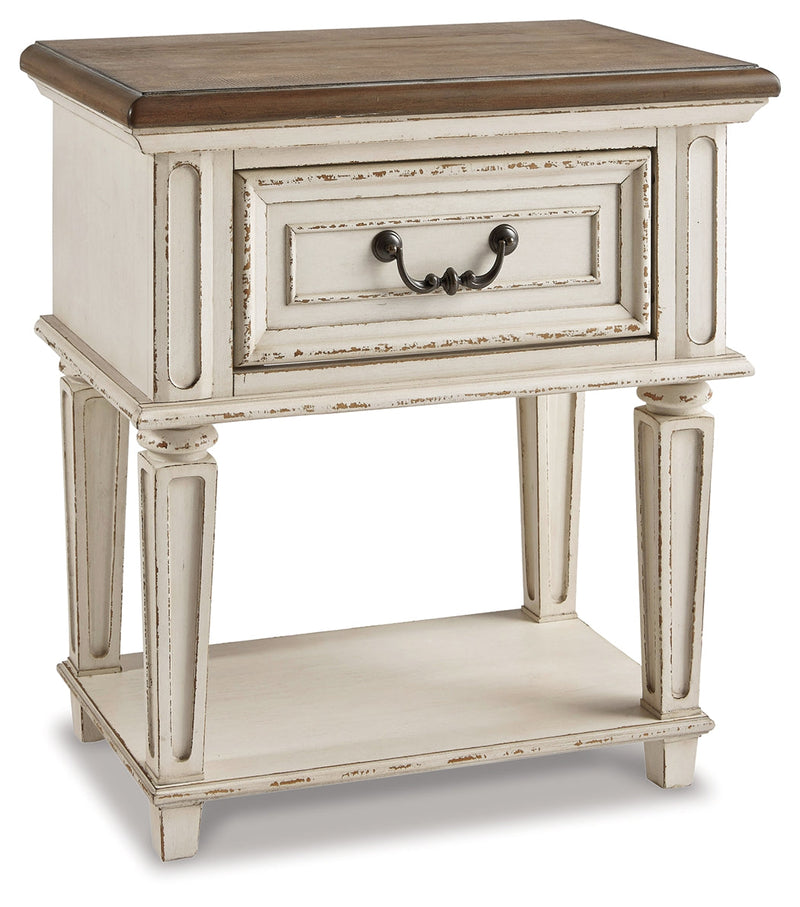 Realyn Two-tone Twin Upholstered Panel Bed and Nightstand from Ashley - Luna Furniture