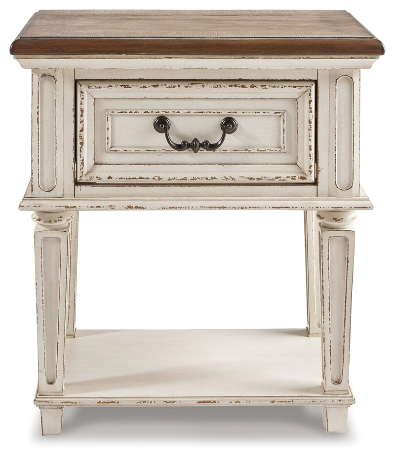 Realyn Two-tone Twin Upholstered Panel Bed and Nightstand from Ashley - Luna Furniture
