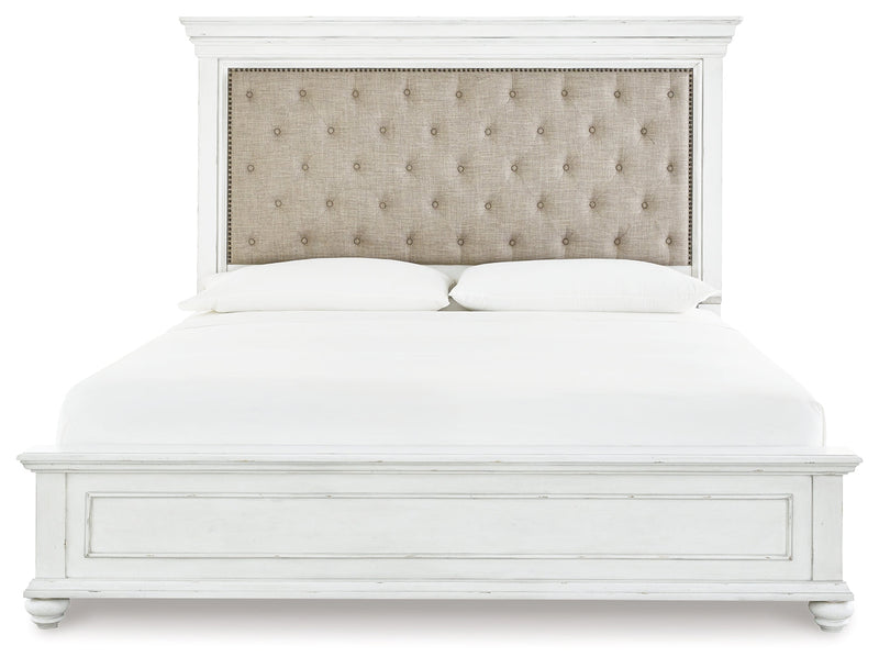 Kanwyn Whitewash King Upholstered Panel Bed, Dresser and Nightstand from Ashley - Luna Furniture