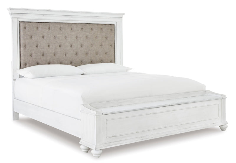 Kanwyn Whitewash Queen Upholstered Storage Bed from Ashley - Luna Furniture