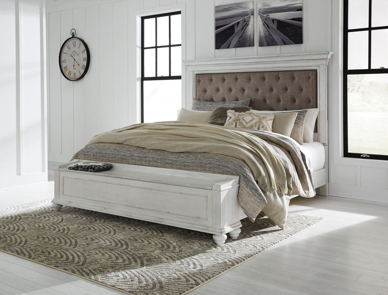Kanwyn Whitewash Upholstered Storage Bedroom Set from Ashley - Luna Furniture
