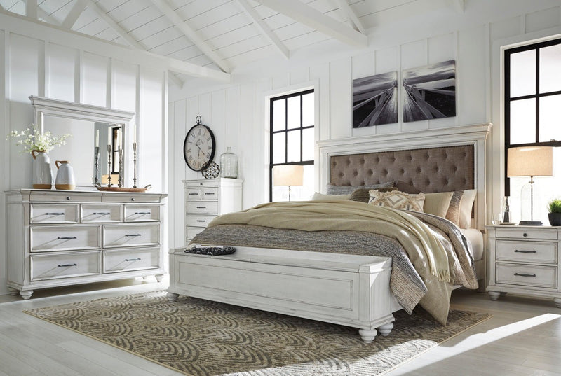Kanwyn Whitewash Queen Upholstered Storage Bed from Ashley - Luna Furniture