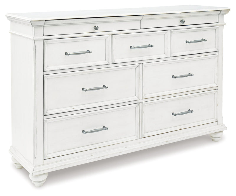 Kanwyn Whitewash King Upholstered Panel Bed, Dresser and Nightstand from Ashley - Luna Furniture