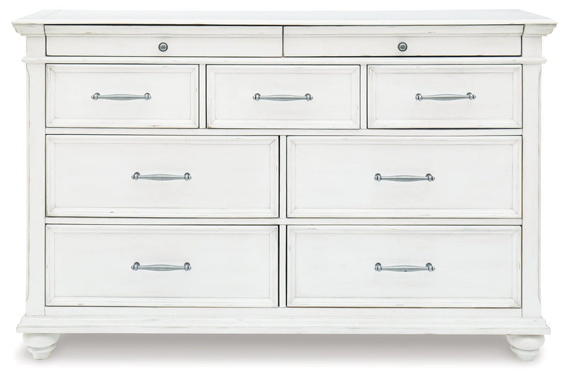 Kanwyn Whitewash King Upholstered Panel Bed, Dresser and Nightstand from Ashley - Luna Furniture