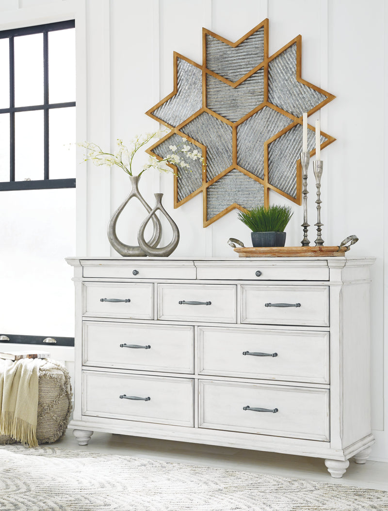 Kanwyn Whitewash King Upholstered Panel Bed, Dresser and Nightstand from Ashley - Luna Furniture