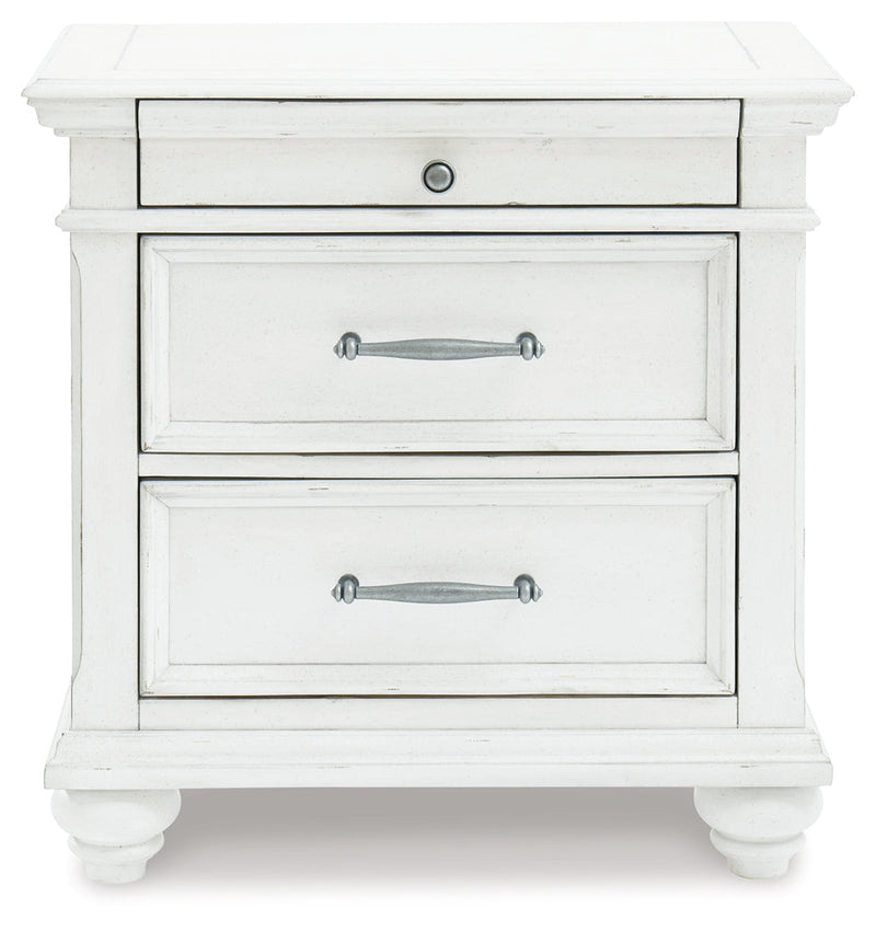 Kanwyn Whitewash King Upholstered Panel Bed, Dresser and Nightstand from Ashley - Luna Furniture