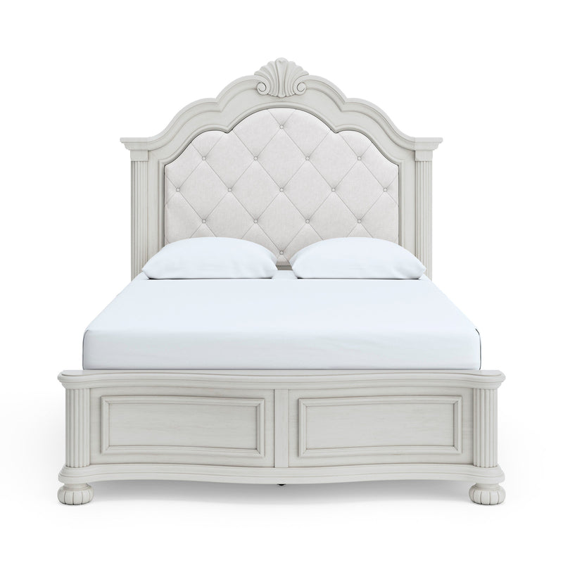 Montelaine Antique White Queen Upholstered Panel Bed from Ashley - Luna Furniture