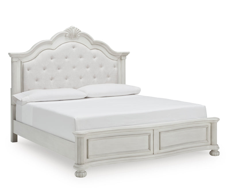 Montelaine Antique White King Upholstered Panel Bed from Ashley - Luna Furniture