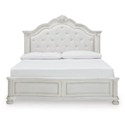 Montelaine Antique White King Upholstered Panel Bed from Ashley - Luna Furniture