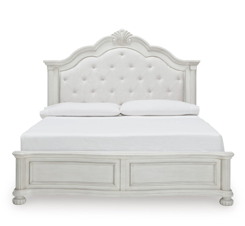 Montelaine Antique White King Upholstered Panel Bed from Ashley - Luna Furniture