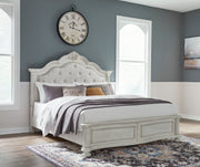 Montelaine Antique White King Upholstered Panel Bed from Ashley - Luna Furniture