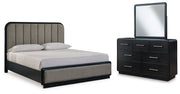Rowanbeck King Upholstered Panel Bed with Mirrored Dresser from Ashley - Luna Furniture