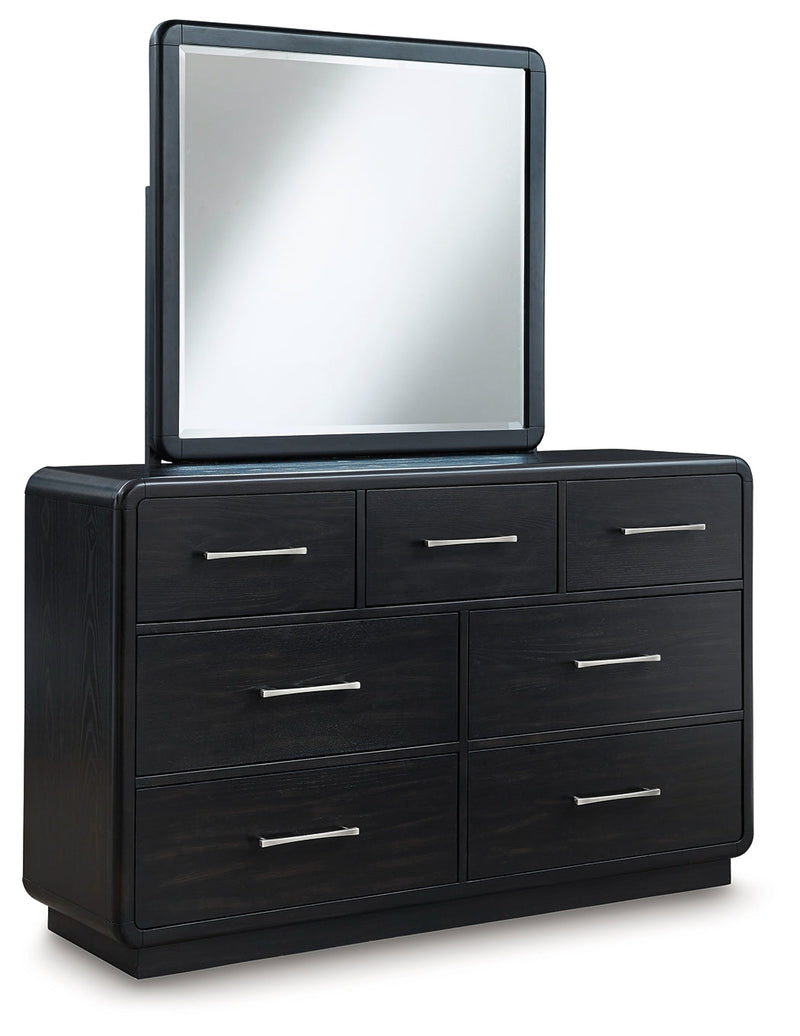 Rowanbeck King Upholstered Panel Bed with Mirrored Dresser from Ashley - Luna Furniture