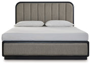 Rowanbeck King Upholstered Panel Bed with Mirrored Dresser from Ashley - Luna Furniture