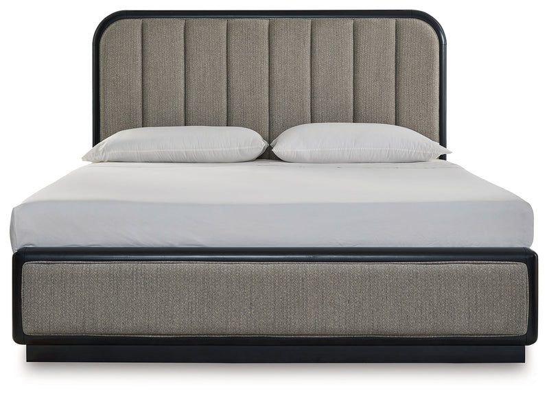 Rowanbeck King Upholstered Panel Bed with Mirrored Dresser from Ashley - Luna Furniture